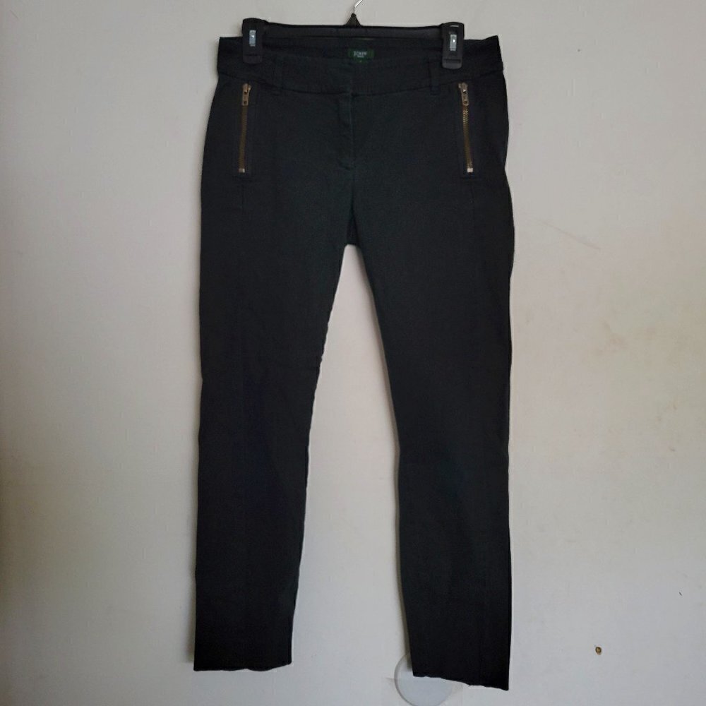 J. Crew Stretch City Fit Ankle Zip Black Moto Long Pants Slacks Trousers Size 4
